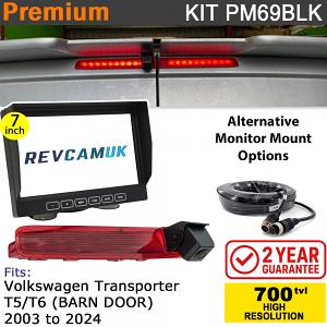 VW Volkswagen Transporter T5/T6 (2003+) (Barn Doors Version) Brake Light Reversing Camera kit with 7" Monitor Display - PM69BLK VW Volkswagen Transporter T5/T6 (2003+) (Barn Doors Version) Brake Light Reversing Camera kit with 7" Monitor Display - PM69BLK