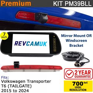 VW Volkswagen Transporter T6 (2015+) (Tailgate Version) Brake Light Reversing Camera kit with 7" Mirror Display - PM39BLL VW Volkswagen Transporter T6 (2015+) (Tailgate Version) Brake Light Reversing Camera kit with 7" Mirror Display - PM39BLL