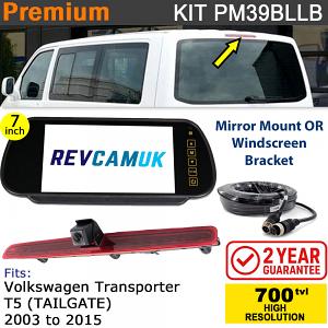 VW Volkswagen Transporter T5 (2003-2015) (Tailgate Version) Brake Light Reversing Camera kit with 7" Mirror Display - PM39BLLB VW Volkswagen Transporter T5 (2003-2015) (Tailgate Version) Brake Light Reversing Camera kit with 7" Mirror Display - PM39BLLB
