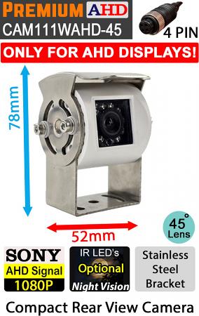 Sony 1080P AHD Signal Compact White Rear View Camera with Polished Stainless Steel bracket | 4 pin connector | CAM111W-AHD-45 Sony 1080P AHD Signal Compact White Rear View Camera with Polished Stainless Steel bracket | 4 pin connector | CAM111W-AHD-45