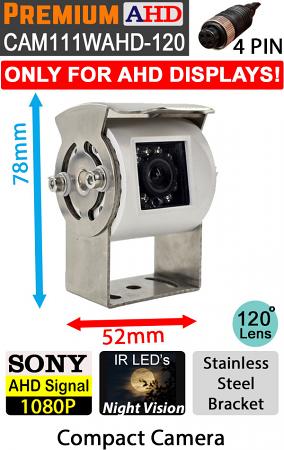 Sony 1080P AHD Signal Compact White Reversing Camera with Polished Stainless Steel bracket | 4 pin connector | CAM111W-AHD-120 Sony 1080P AHD Signal Compact White Reversing Camera with Polished Stainless Steel bracket | 4 pin connector | CAM111W-AHD-120