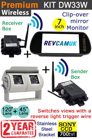 Sony CCD White Bracket Wireless Twin Lens Reversing and Rear View Camera with 7" mirror monitor | DW33W Sony CCD White Bracket Wireless Twin Lens Reversing and Rear View Camera with 7" mirror monitor | DW33W