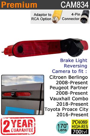 Citroen Berlingo/Peugeot Partner (2008+), Vauxhall Combo (2018+), and Toyota Pro Ace City (2019+) Brake Light Reversing camera | CAM834 Citroen Berlingo/Peugeot Partner (2008+), Vauxhall Combo (2018+), and Toyota Pro Ace City (2019+) Brake Light Reversing camera | CAM834
