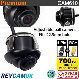 Adjustable Bullet Flush Install Reversing Camera - 22.5mm Holesize Fitting - 700TVL CMOS - 4-Pin & RCA