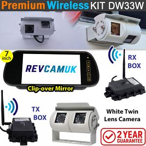 Sony CCD White Bracket Wireless Twin Lens Reversing and Rear View Camera with 7" mirror monitor | DW33W