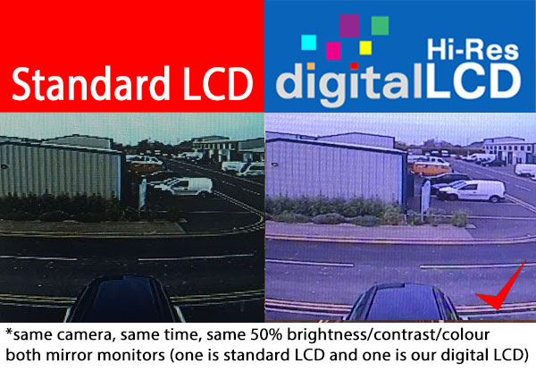 Comparison photo showing difference between analogue and the digital LCD panel fitted on this monitor