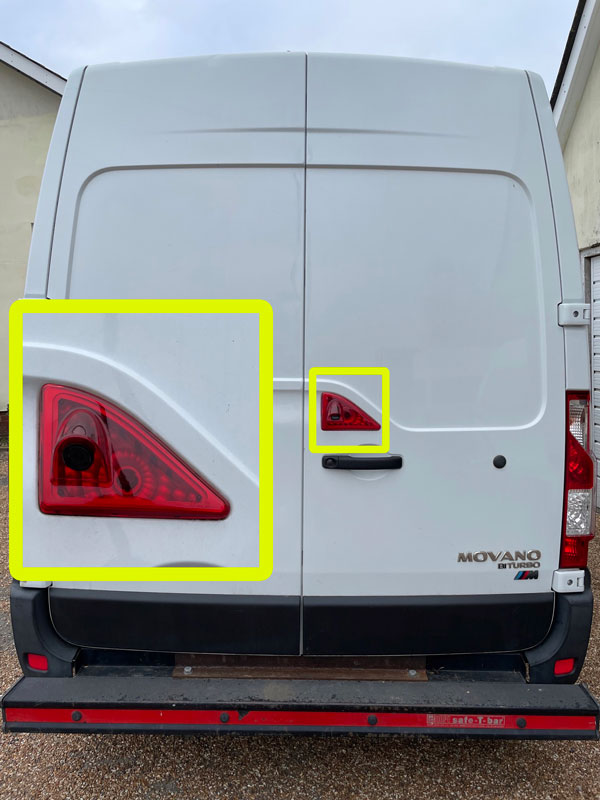 Vauxhall Movano brake light reverse camera fitted to van