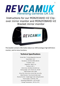 Rear View Mirror Monitor for AHD Reversing Cameras