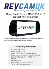 Rear View mirror monitor for swan neck brackets menu guide instructions