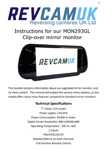 Instruction manual for MON293GL rear view mirror monitor