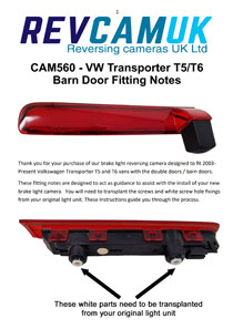 VW Transporter T5 T6 2003 - Present Brake Light Reversing Camera Fitting Instructions