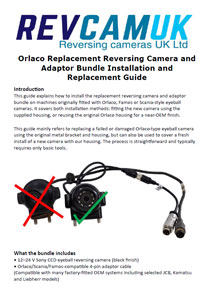 Preview thumbnail showing the front page of the Orlaco camera replacement manual.